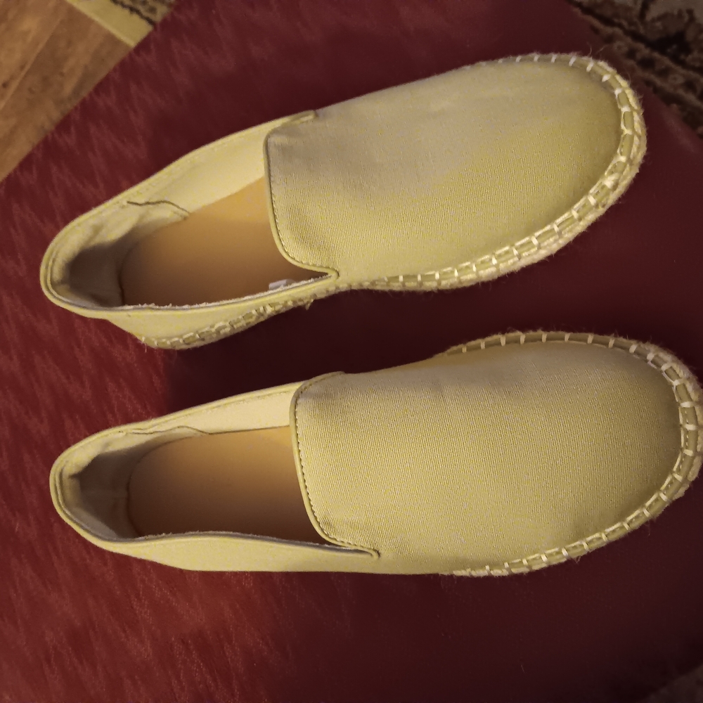 Sage Green Canvas Slip-On Flats with Moccasin Stitching